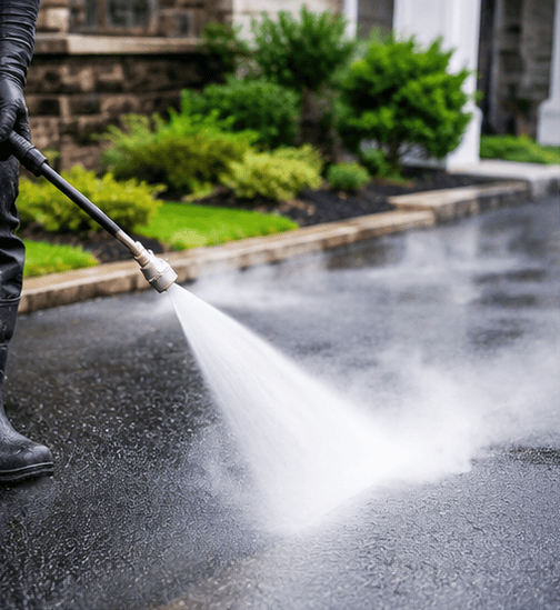 Steam cleaning driveway