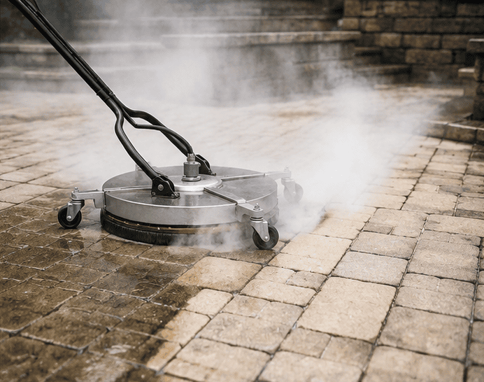 Steam cleaning pavers
